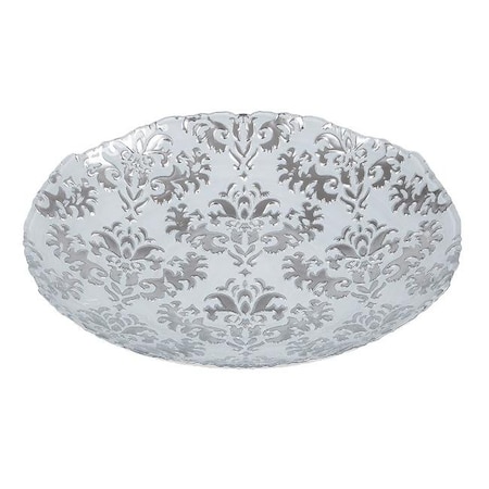 Standalone Damask 16 in. White Silver Shallow Bowl ST839602